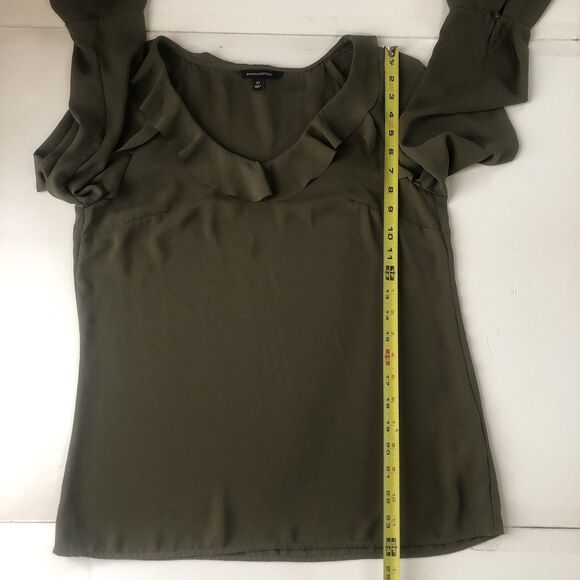 Banana Republic Blouse Ruffle V- Neck & Ruffle 2 Layer Wrist Green Tag Size XS - Picture 6 of 15
